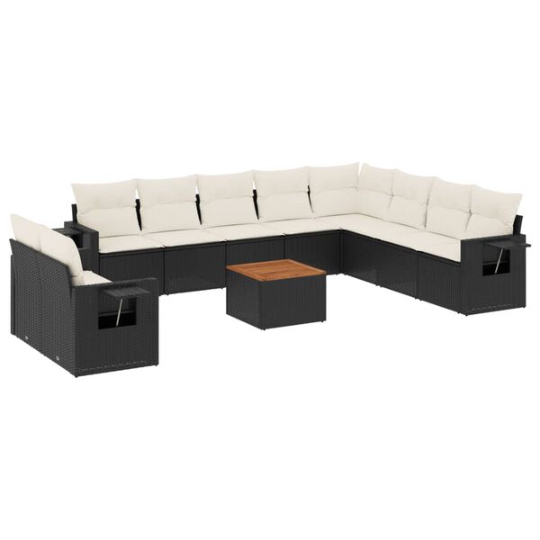 vidaXL 11-delige Loungeset met kussens poly rattan zwart