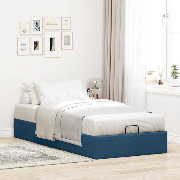 vidaXL Bedframe zonder matras 100x200 cm stof blauw