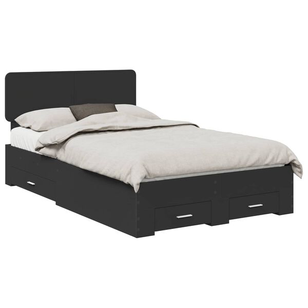vidaXL Bedframe met hoofdeinde Zwart 135 x 190 cm Bewerkt hout