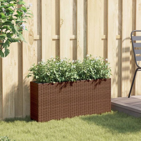 vidaXL Plantenbak met 2 potten 90x20x40 cm poly rattan bruin