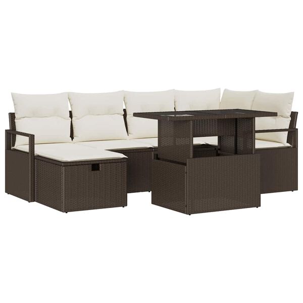 vidaXL Tuin Sofa Set met kussen met opslag 7 pcs Bruin Poly riet
