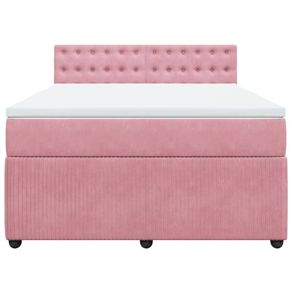 vidaXL Boxspring met matras fluweel roze 140x200 cm