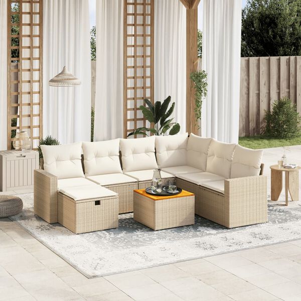 vidaXL 8-delige Loungeset met kussens poly rattan beige