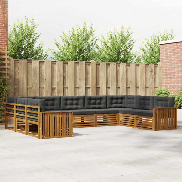 vidaXL Buiten bankenset met kussen 9 pcs Natuurlijk en Antraciet