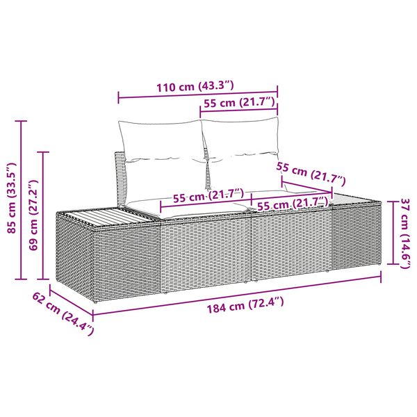 vidaXL Tuin Sofa Set met kussen met opslag 8 pcs Zwart Poly riet