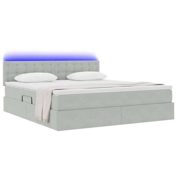 vidaXL Opbergbed met LED met matras Lichtgrijs 180 x 200 cm Fluweel