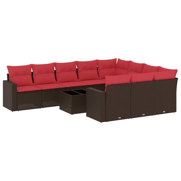 vidaXL 11-delige Loungeset met kussens poly rattan bruin