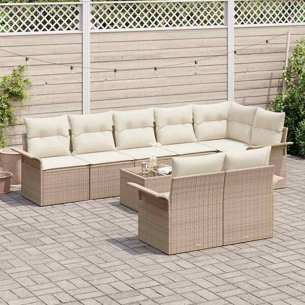 vidaXL Tuin Sofa Set met kussen 9 pcs Beige Poly riet