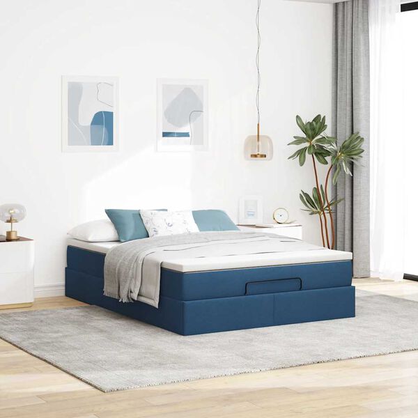 vidaXL Ottoman bed met matras 140x200cm stof blauw