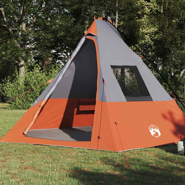 vidaXL Tipi Tent met dak Grijs en Oranje 383 x 338 x 217 cm taft