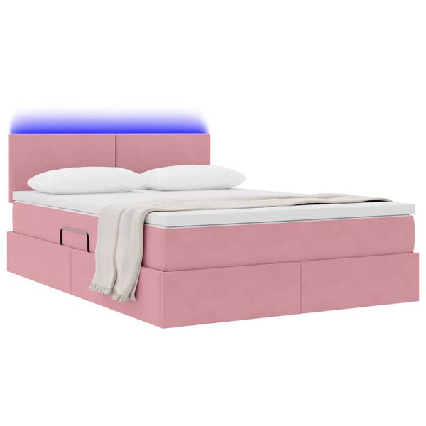 vidaXL Opbergbed met LED met matras Roze 140 x 190 cm Fluweel
