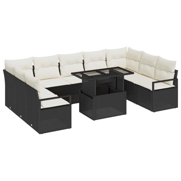 vidaXL Tuin Sofa Set met opslag 10 pcs Zwart Poly riet