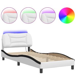 vidaXL Bedframe met LED zonder matras "Hvar" wit en zwart 90x190 cm