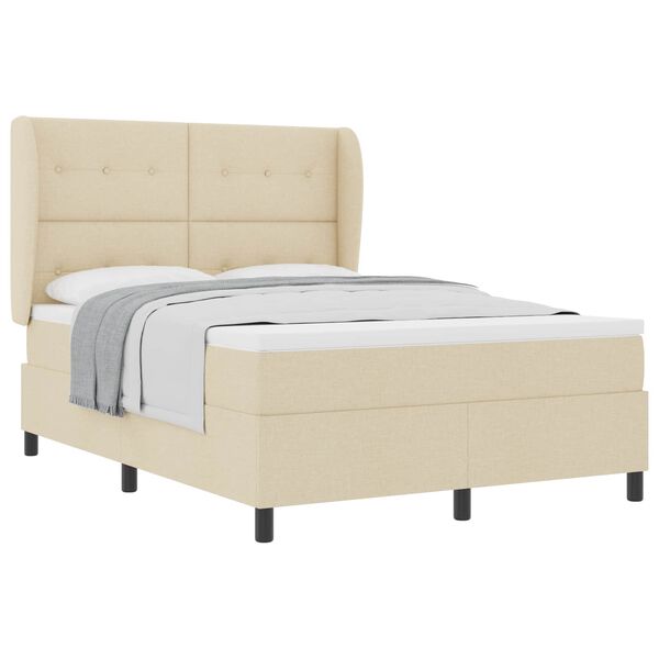 vidaXL Boxspring bed met matras met hoofdeinde Cr&egrave;me 160 x 200 cm Stof