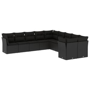 vidaXL 10-delige Loungeset met kussens poly rattan zwart