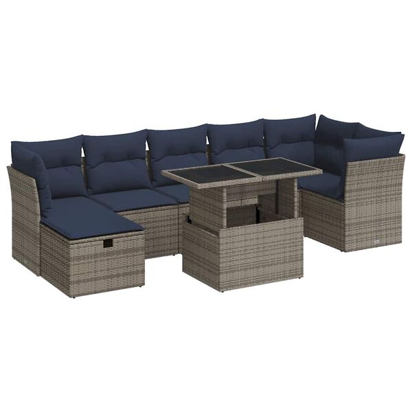 vidaXL 8-delige Loungeset met kussens poly rattan acacia grijs