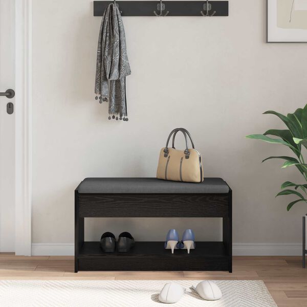 vidaXL Halbank met kussen met plank Zwarte Eik 83 x 38 x 45 cm