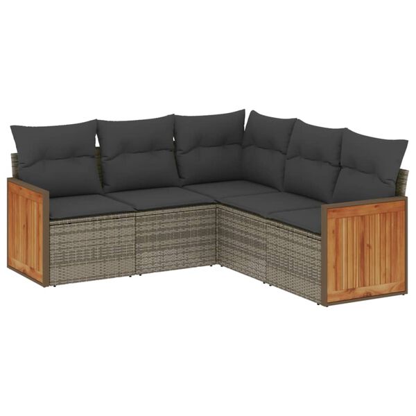 vidaXL 5-delige Loungeset met kussens poly rattan grijs