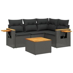 vidaXL 5-delige Loungeset met kussens poly rattan zwart