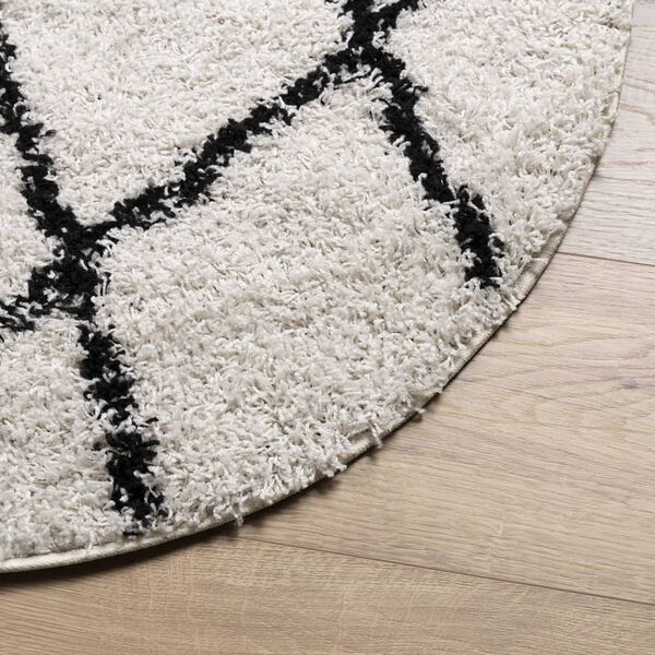 vidaXL Vloerkleed PAMPLONA shaggy hoogpolig &Oslash; 120 cm cr&egrave;me en zwart