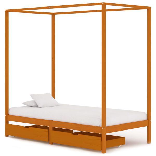 vidaXL Hemelbedframe met 2 lades massief grenenhout 90x200 cm