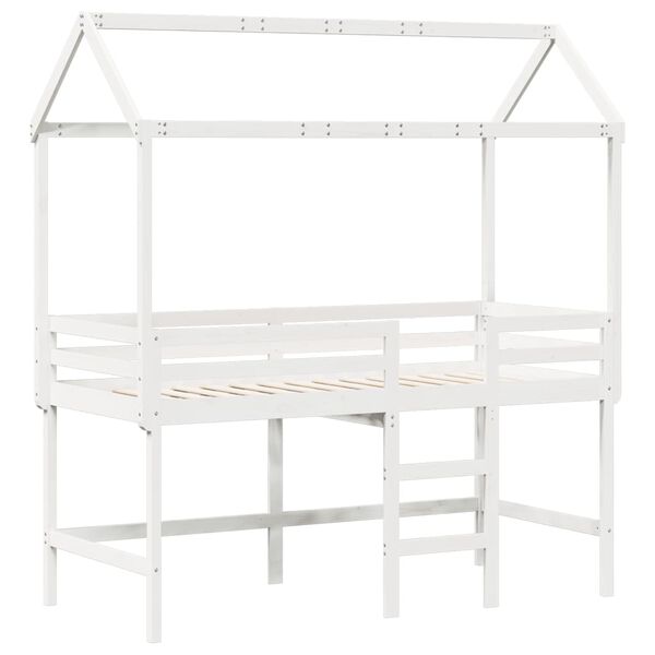 vidaXL Halfhoogslaper met ladder en bedhuis grenenhout wit 90x190 cm