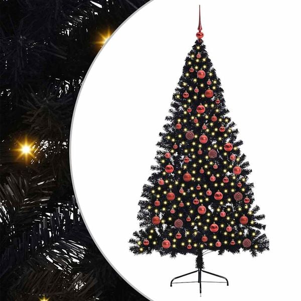 vidaXL Kunstmatig Voorverlicht Kerstboom met 300 LED Zwart 180 cm PVC