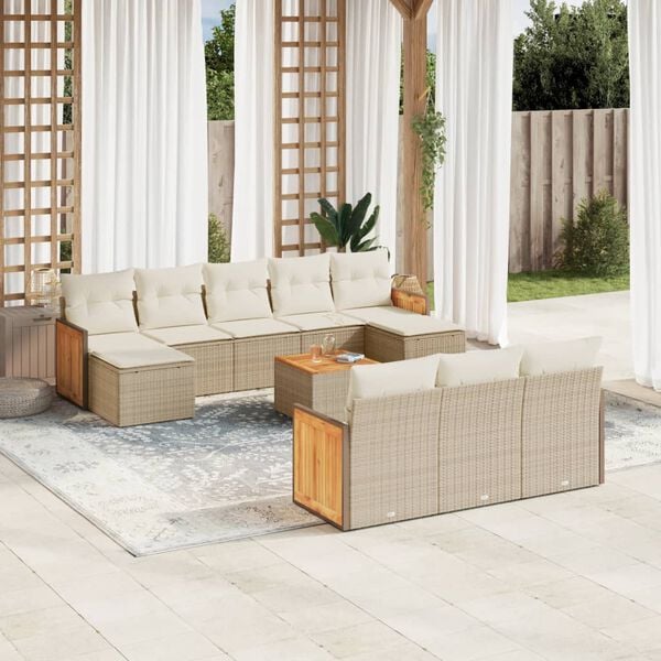 vidaXL 11-delige Tuinset met kussens poly rattan beige