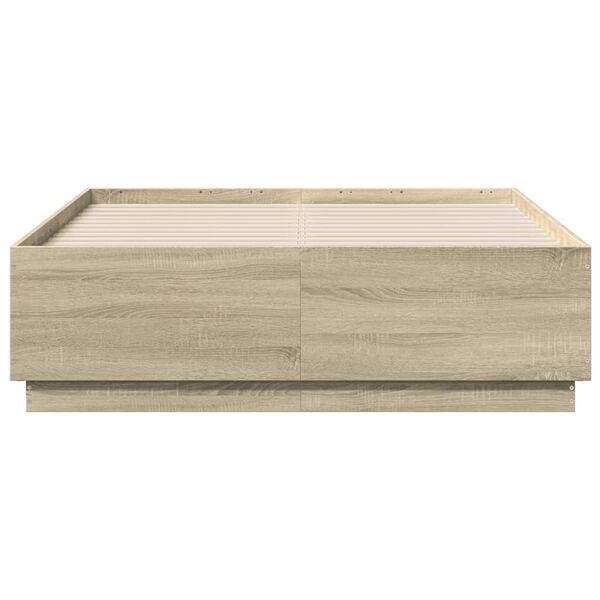 vidaXL Bedframe bewerkt hout sonoma eikenkleurig 135x190 cm