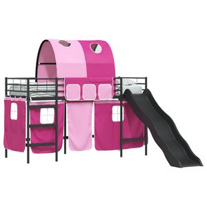 vidaXL Bunkbed voor kinderen met gordijnen Zwart en Roze 75 x 190 cm