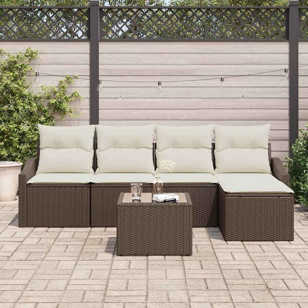 vidaXL Bankstel met kussen met opslag 6 pcs Bruin en Cr&egrave;me poly rattan