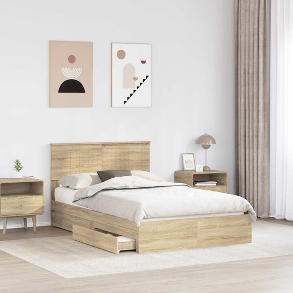 vidaXL Opslag bed met lade Sonoma Eiken 120 x 190 cm Bewerkt hout