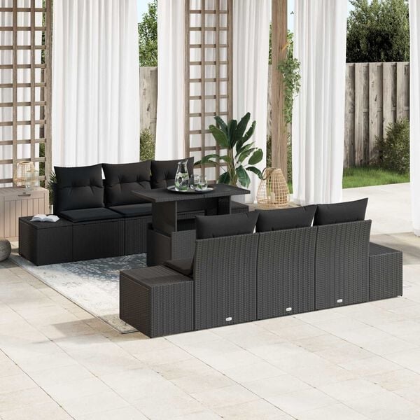 vidaXL Tuin Sofa Set 7 pcs Zwart Poly Rattan en Poedergecoat Staal