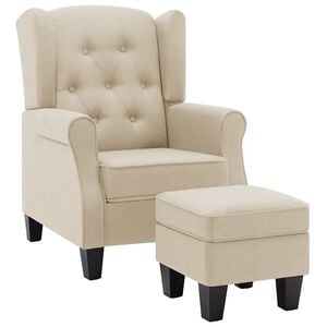 vidaXL Fauteuil met voetenbankje stof cr&egrave;mekleurig