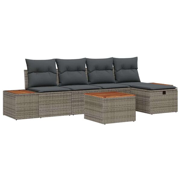 vidaXL Tuin Sofa Set met kussen 6 pcs Grijs Poly riet