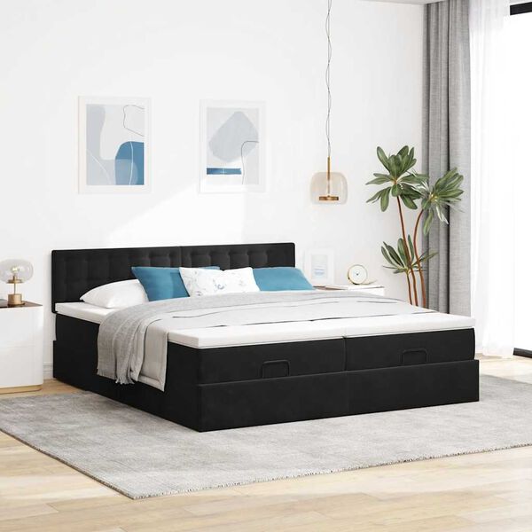 vidaXL Ottoman bed met matrassen 200x200cm fluweel zwart