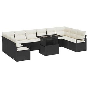vidaXL Tuin Sofa Set met kussen 11 pcs Zwart en cr&egrave;me poly rattan
