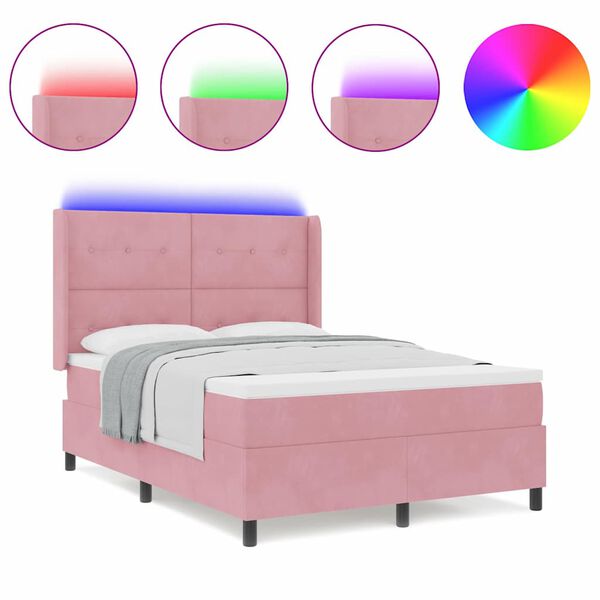 vidaXL LED Boxspring Bed met Matras Roze 140 x 190 cm Fluweel