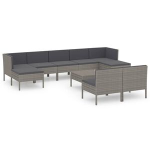 vidaXL 10-delige Loungeset met kussens poly rattan grijs