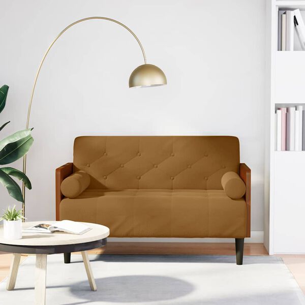 vidaXL Loveseat bank met bolsters bruin 110 cm fluweel