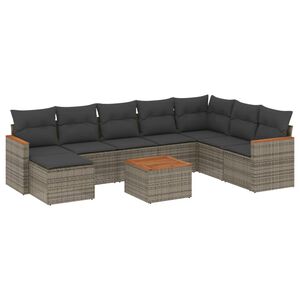 vidaXL 9-delige Loungeset met kussens poly rattan grijs