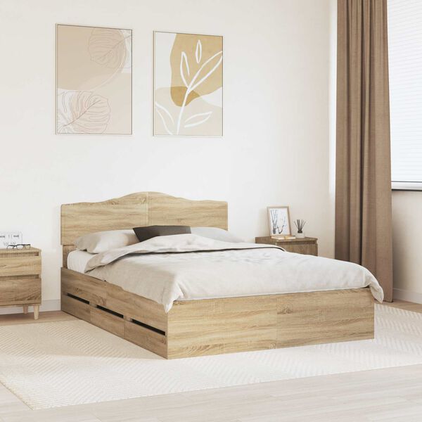 vidaXL Bedframe met lade Sonoma Eiken 140 x 200 cm Ingenieurshout