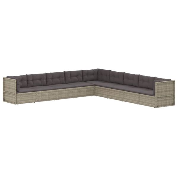 vidaXL 9-delige Loungeset met kussens poly rattan grijs