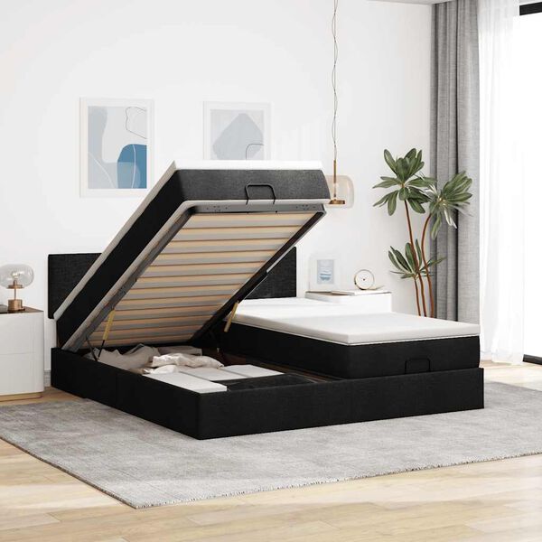 vidaXL Ottoman bed met matrassen en LED's 200x200cm stof zwart
