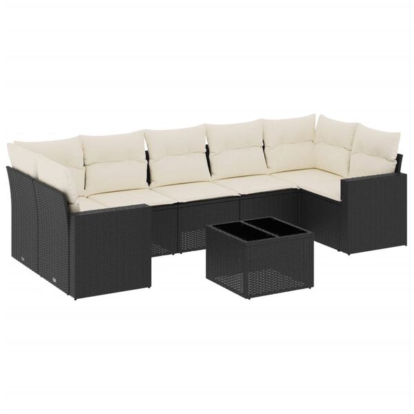 vidaXL 8-delige Loungeset met kussens poly rattan zwart