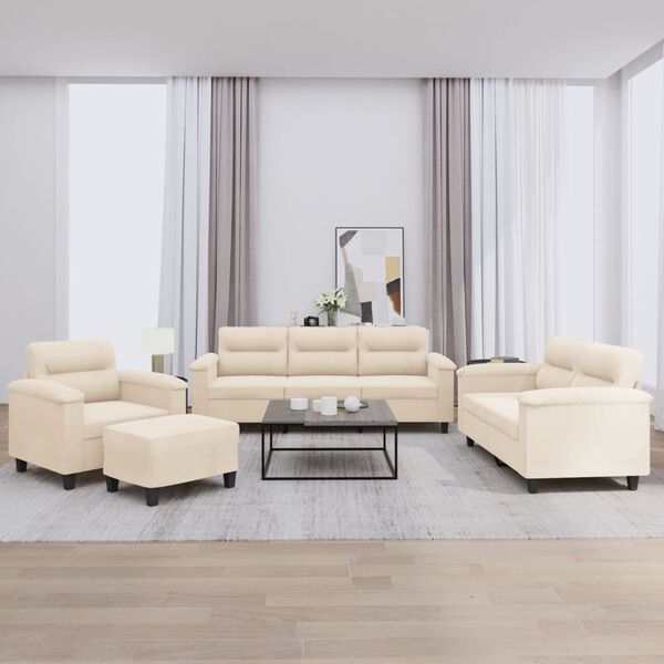 vidaXL 4-delige Loungeset met kussens microvezelstof beige