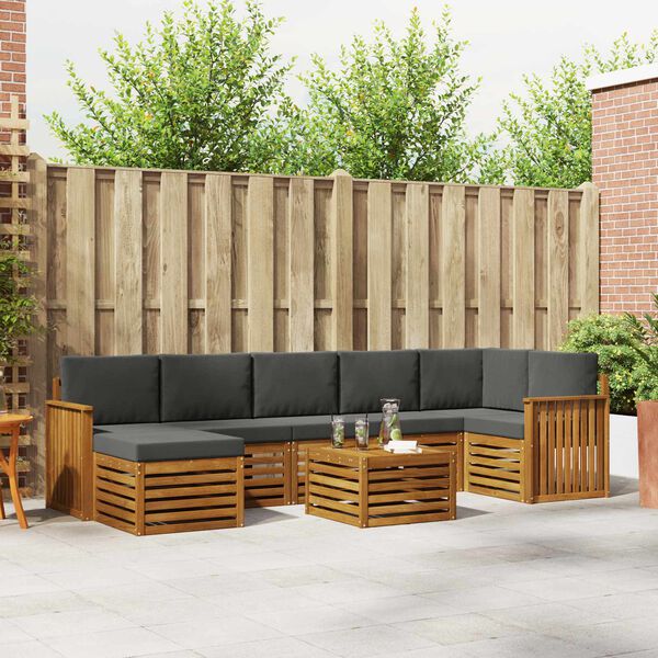 vidaXL Sofa-Sets 8 pcs Natuurlijk en Antraciet Massief Acaciahout