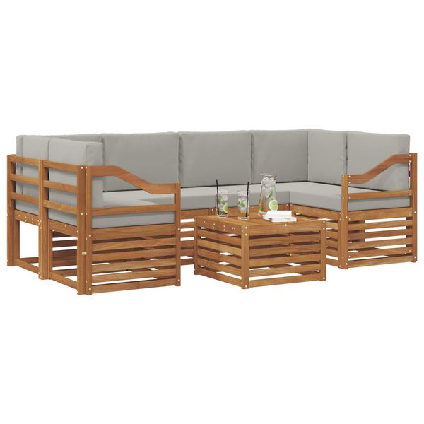 vidaXL Sofa-Sets 7 pcs Natuurlijk en Lichtgrijs Massief Acaciahout