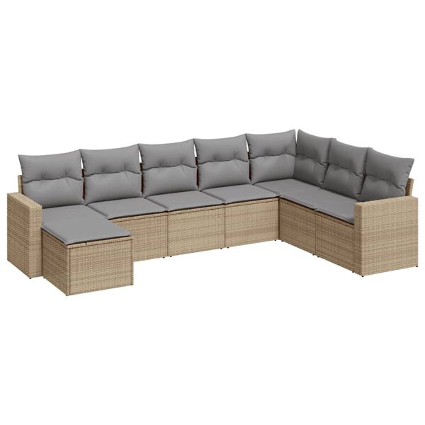 vidaXL 8-delige Loungeset met kussens poly rattan beige
