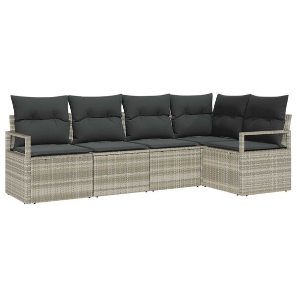 vidaXL Tuin Sofa Set met kussen met opslag 5 pcs Lichtgrijs